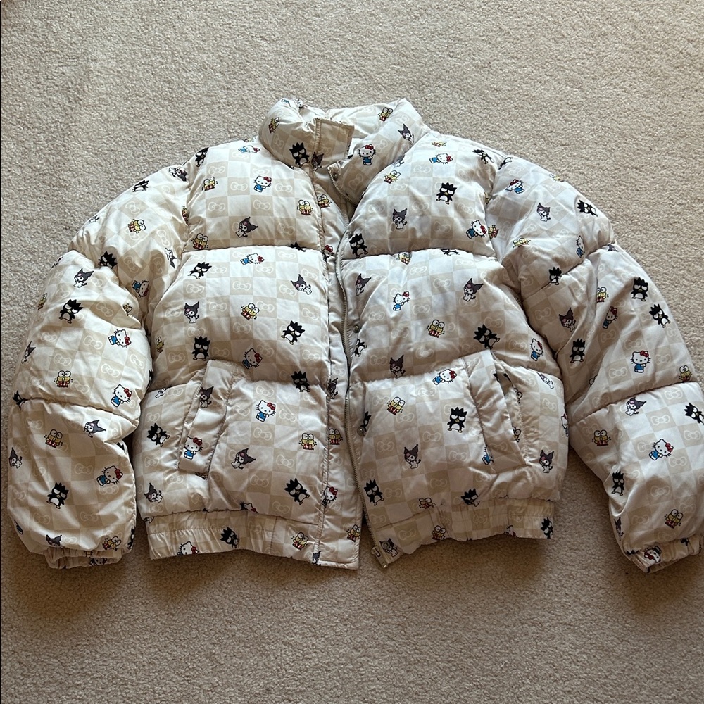 Forever 21 Cream Cartoon Print Puffer Jacket
